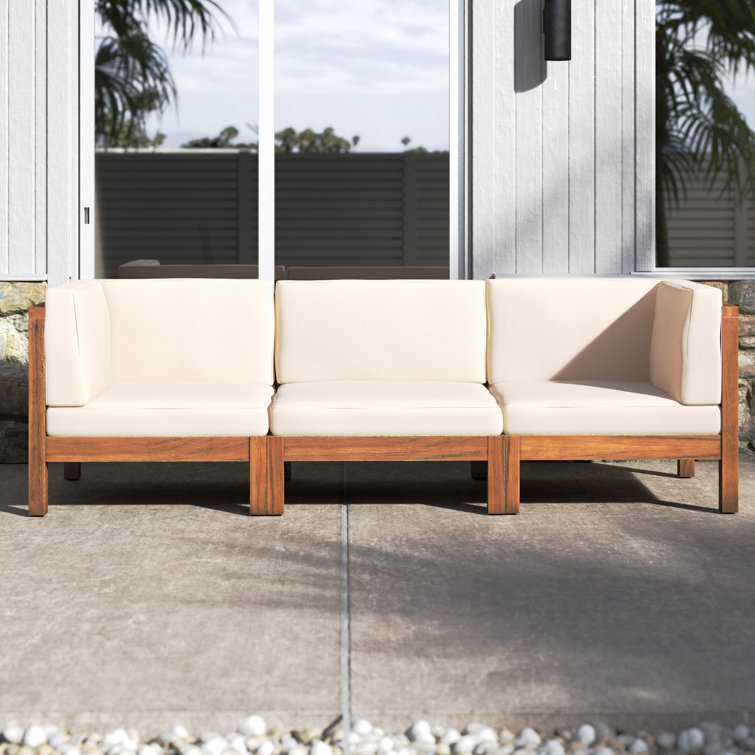 Millwood Pines Napier Solid Wood 3 Person Seating Group with Cushions